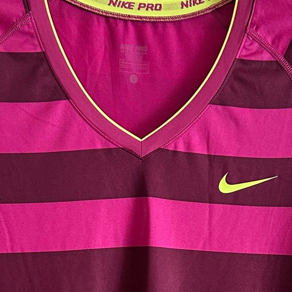 Nike Pro Longsleeve Dri-Fit Shirt, Rugby Pink & Burgundy Stripe, Size L - Picture 3 of 6